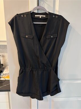 RACHEL Rachel Roy Black Satin Short Sleeve Romper Dressy One-Piece Cocktail